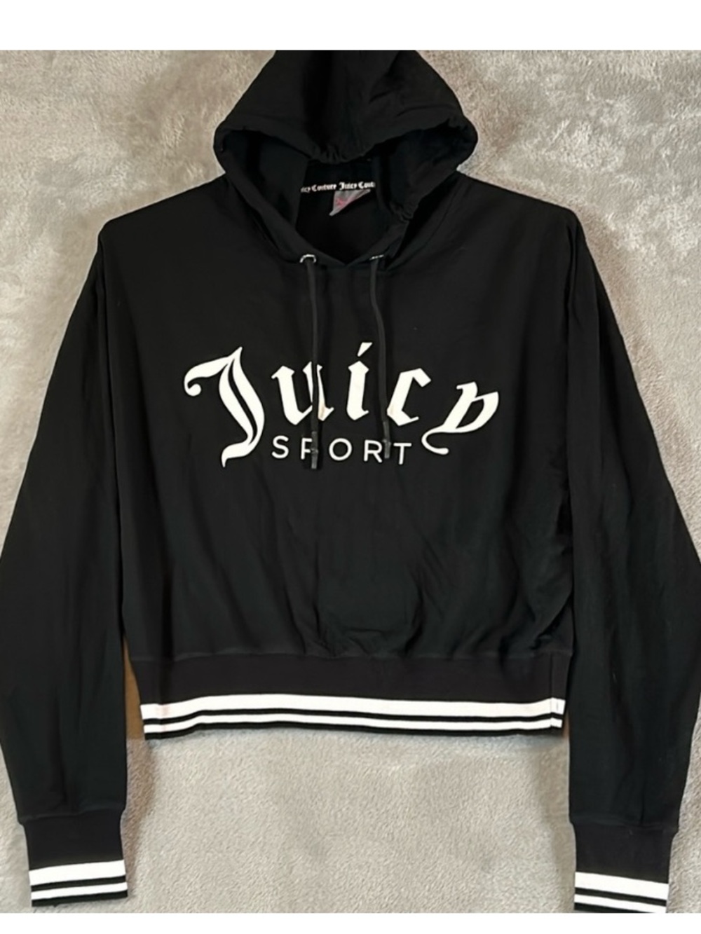 Juicy Sport Black Logo Cropped Hoodie Medium Athleisure Sporty Thumb Holes